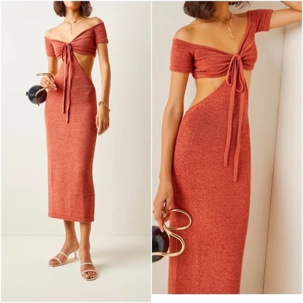 Cult Gaia Rust Off-Shoulder Dress